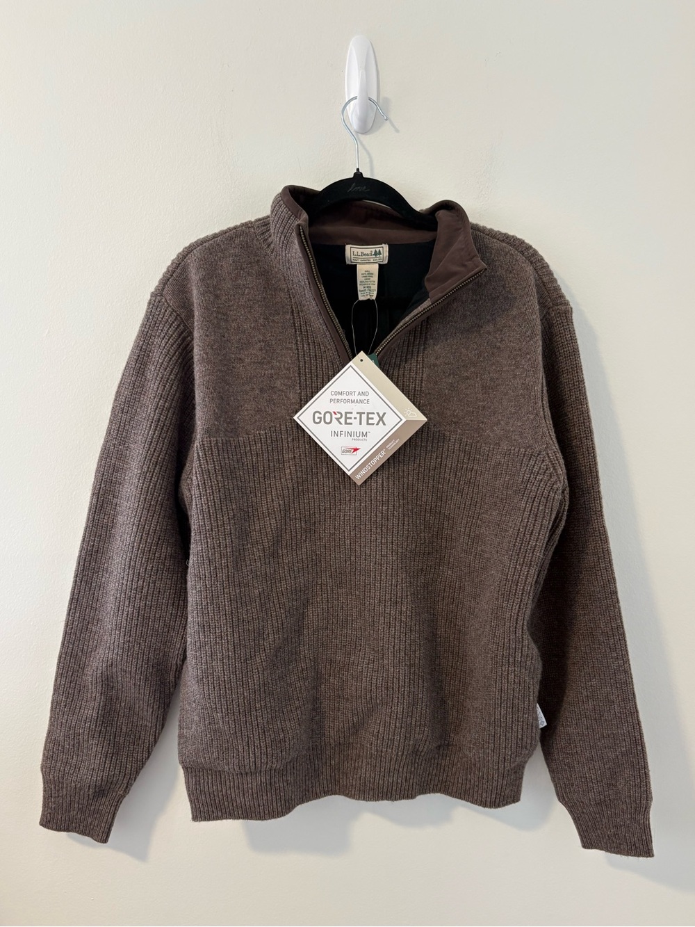 L.L.Bean Waterfowl Merino Wool Windstopper Quarter Zip Sweater Gore-Tex XL Mediu